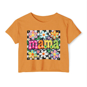 Mama Floral Crop Top — Retro Flower Festival Tee for Moms