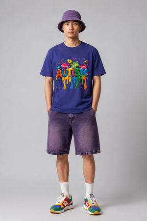Autism Awareness T-Shirt — Colorful Drip Design with 'Autism' & Positive Words (Accept, Support, Love)