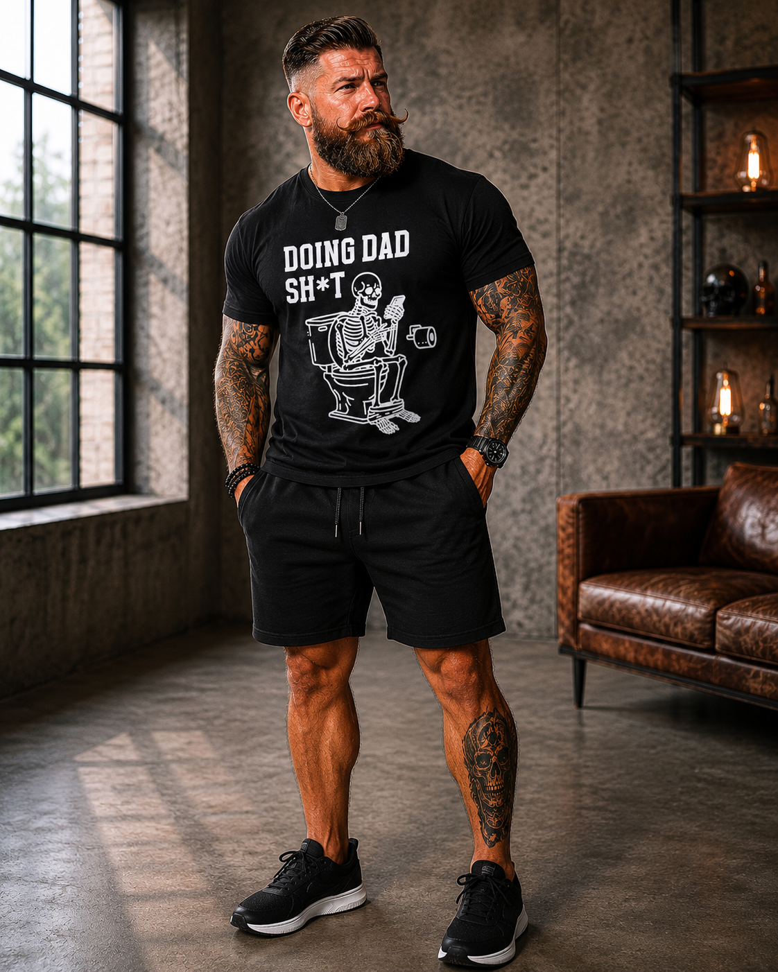 Funny 'Doing Dad Sh*t' T-Shirt - Skeleton Toilet Dad Humor Tee