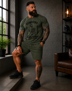 Surviving Fatherhood T-Shirt — "One Beer at a Time" Skeleton Dad Tee
