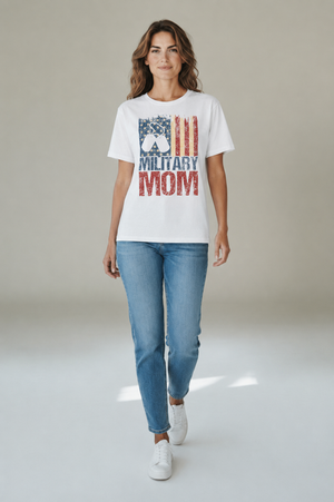 Military Mom T-Shirt - Distressed American Flag & Dog Tags Tee