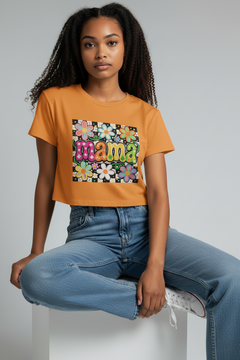Mama Floral Crop Top — Retro Flower Festival Tee for Moms
