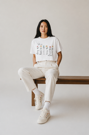 She Is Brave, Strong, Kind Mom Boxy Tee — Floral Mother’s Day Shirt