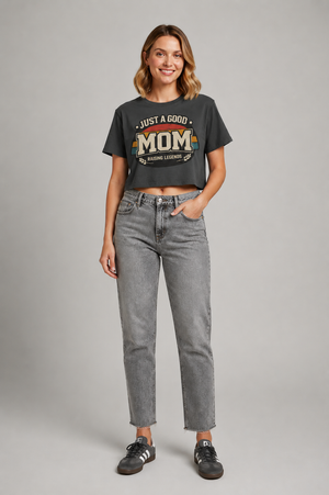 Women's Tee — "Just a Good Mom Raising Legends" Vintage Mom Graphic Shirt