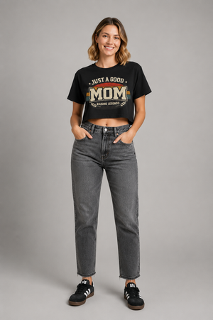 Women's Tee — "Just a Good Mom Raising Legends" Vintage Mom Graphic Shirt