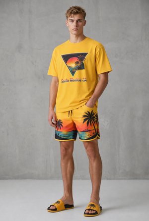 Santa Monica Sunset T-Shirt – Retro Triangle Palm Beach Tee