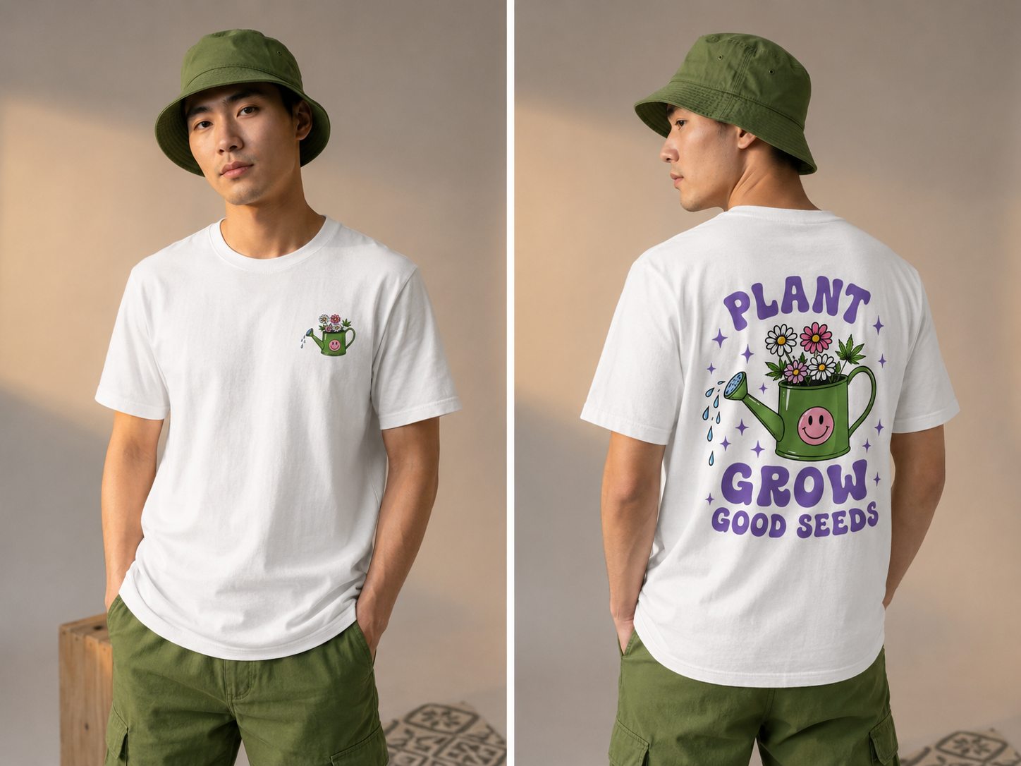 Plant Grow Tee – 'Plant Grow Good Seeds' Watering Can Flower T-Shirt