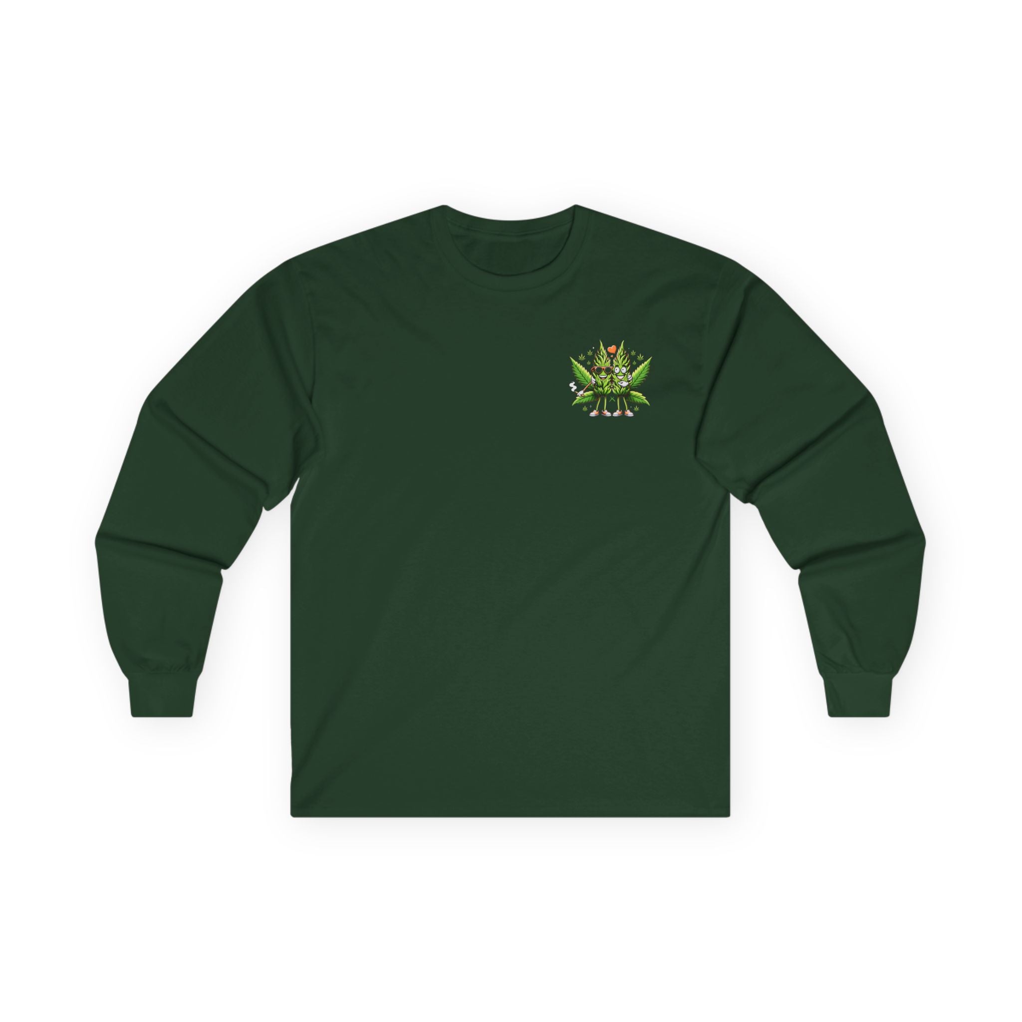 Long Sleeve Tee — "Good Buds Stick Together" Cannabis Leaf Graphic