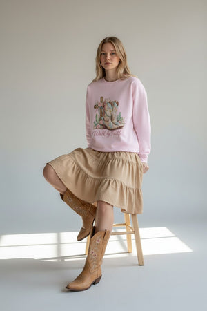 Walk By Faith Crewneck Sweatshirt — Western Cowboy Boots & Cactus Christian Graphic