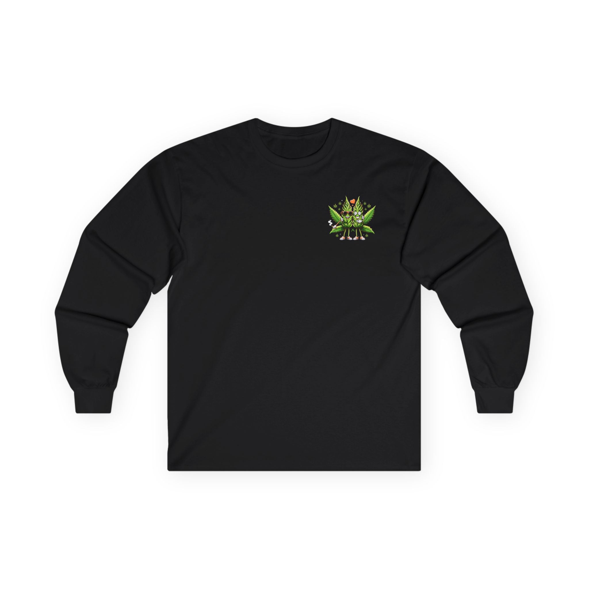Long Sleeve Tee — "Good Buds Stick Together" Cannabis Leaf Graphic