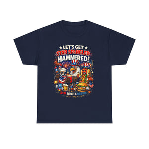 Let’s Get Star Spangled Hammered T‑Shirt – Patriotic 4th of July Hot Dog & Beer Tee