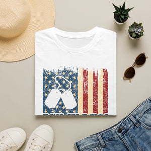 Military Mom T-Shirt - Distressed American Flag & Dog Tags Tee