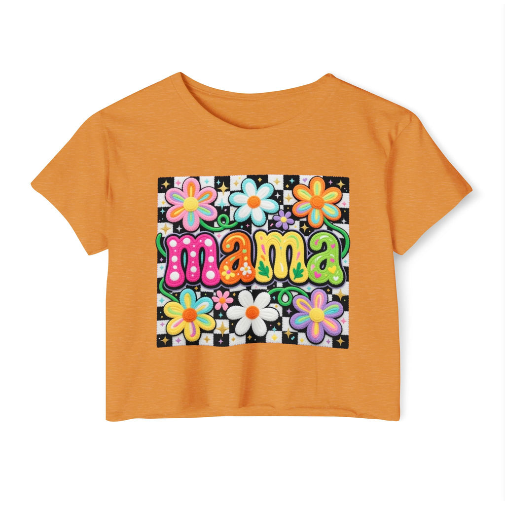 Mama Floral Crop Top — Retro Flower Festival Tee for Moms