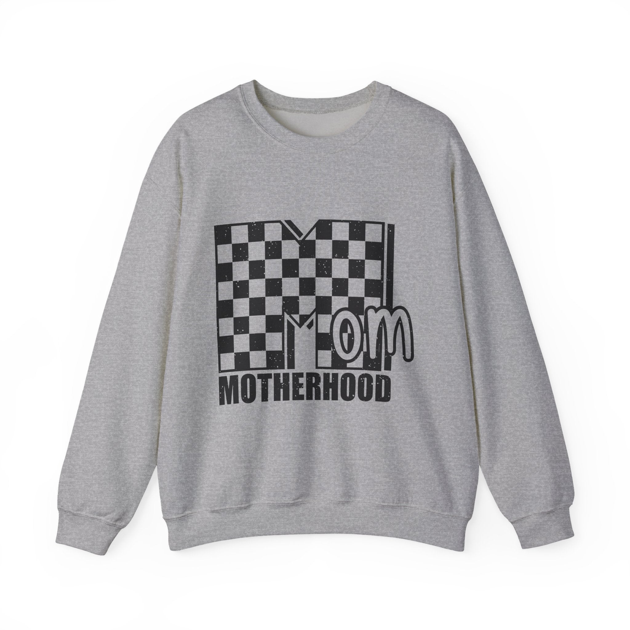 Mom Motherhood Sweatshirt – Checkerboard 'Mom' Graphic Crewneck