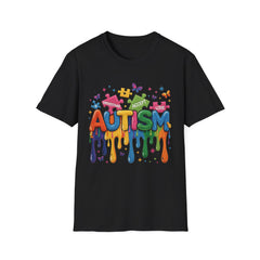 Autism Awareness Drip Graphic T-Shirt – Colorful Puzzle Heart Design