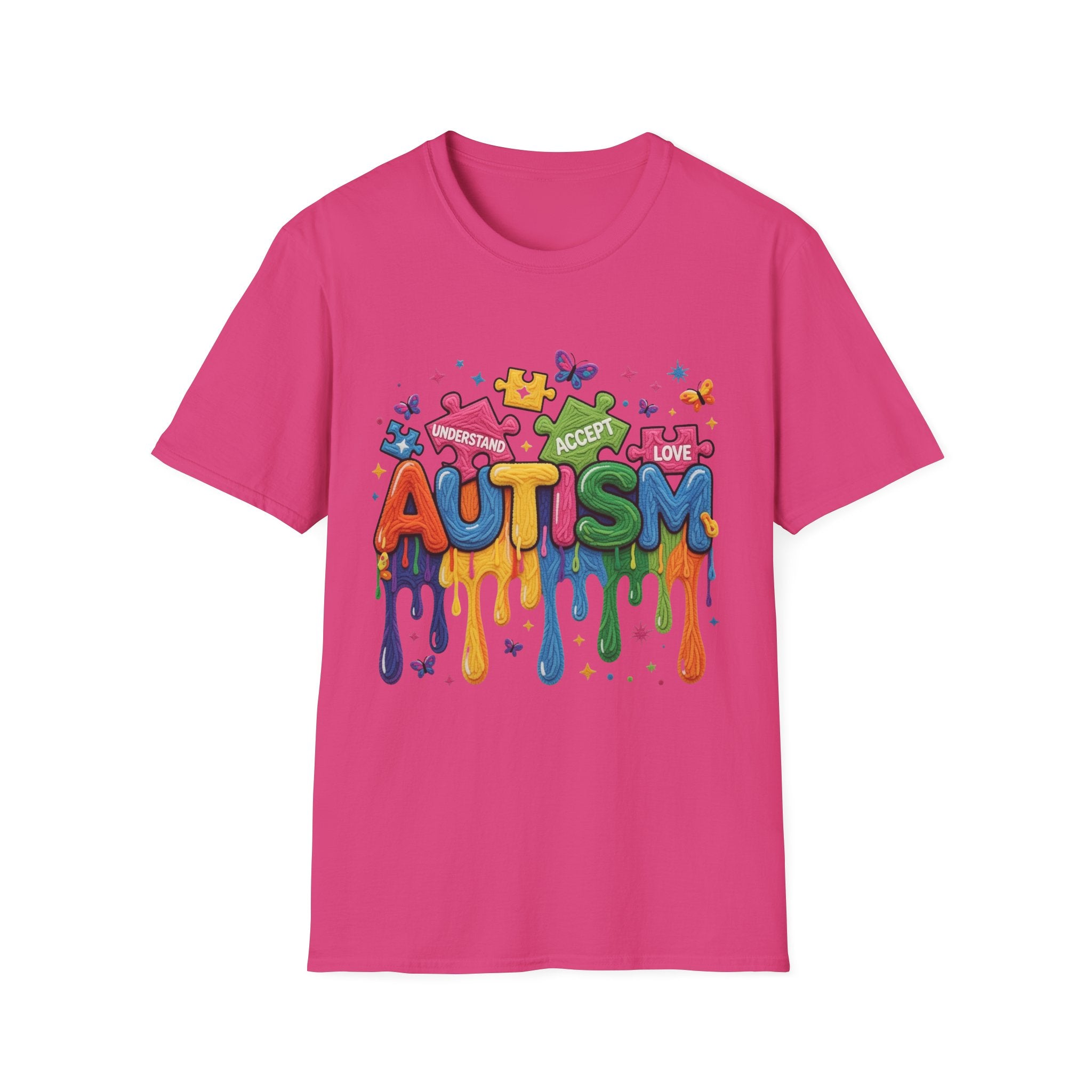Autism Awareness Drip Graphic T-Shirt – Colorful Puzzle Heart Design