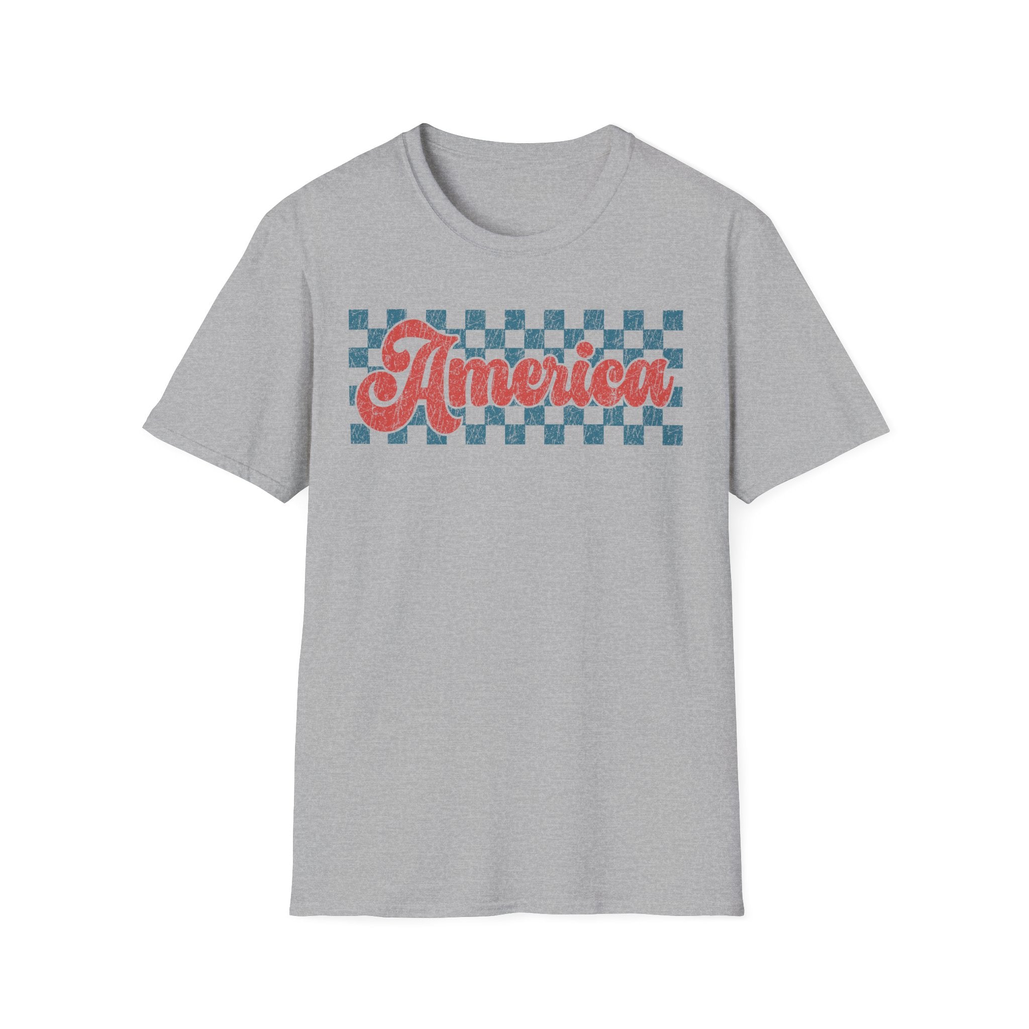 America Checkerboard T‑Shirt — Vintage Retro Patriotic Graphic Tee