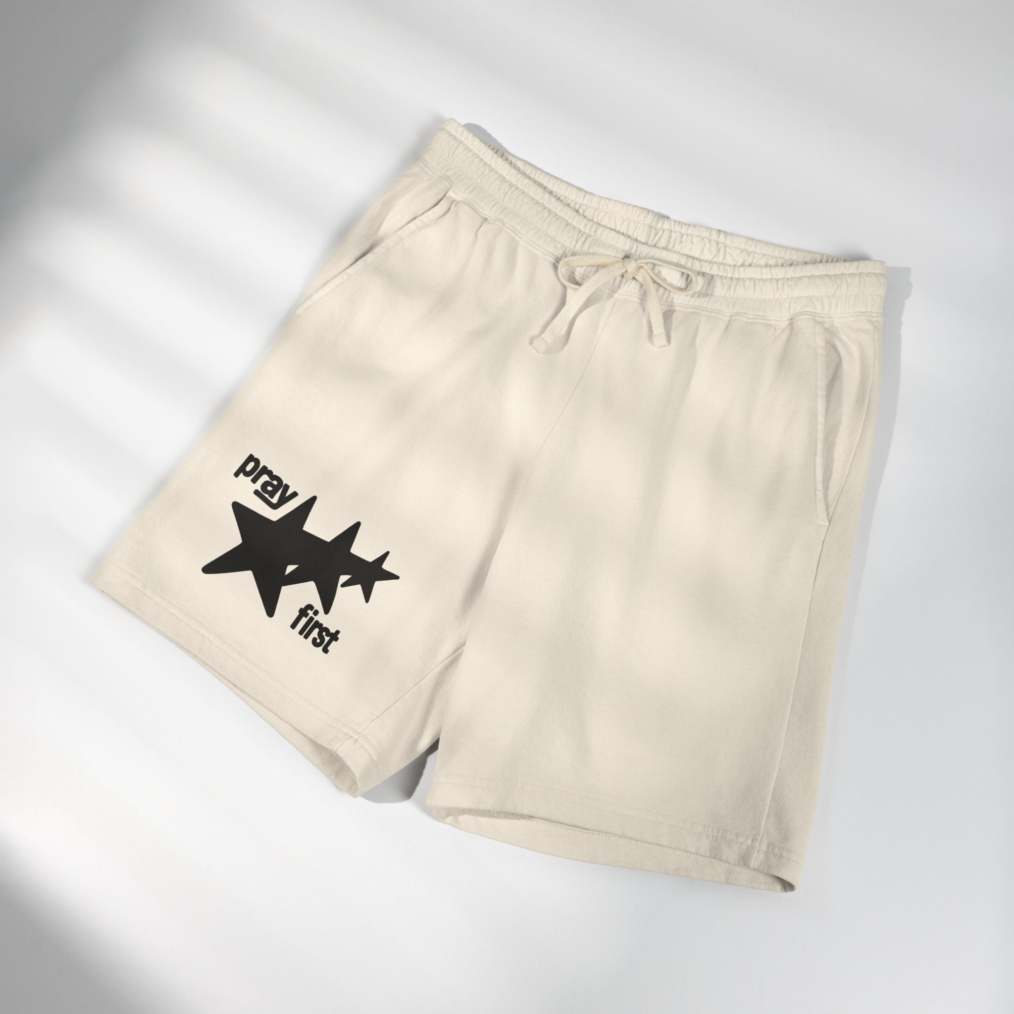 Prayer First Star Sweat Shorts — Garment-Dyed Lightweight Fleece