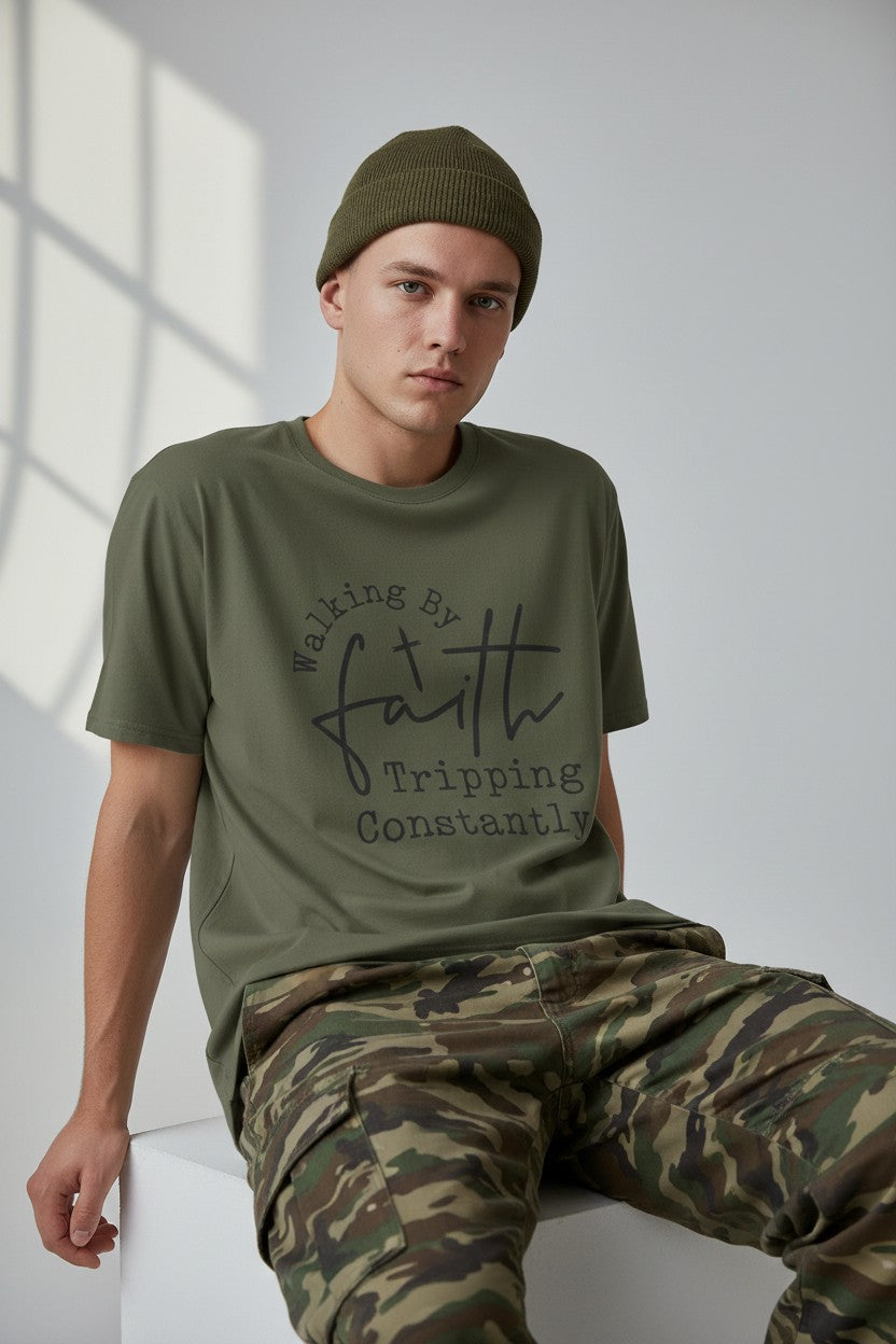 Walking By Faith Tripping Constantly T-Shirt — Inspirational Christian Tee