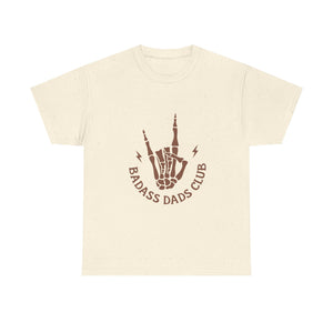 Badass Dads Club T-Shirt — Retro Skeleton Hand Rocker Tee for Cool Dads