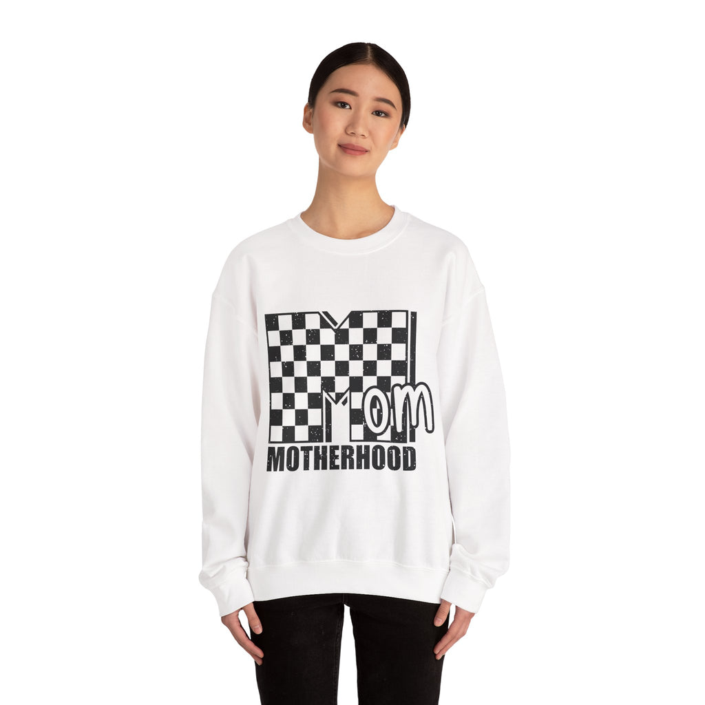 Mom Motherhood Sweatshirt – Checkerboard 'Mom' Graphic Crewneck
