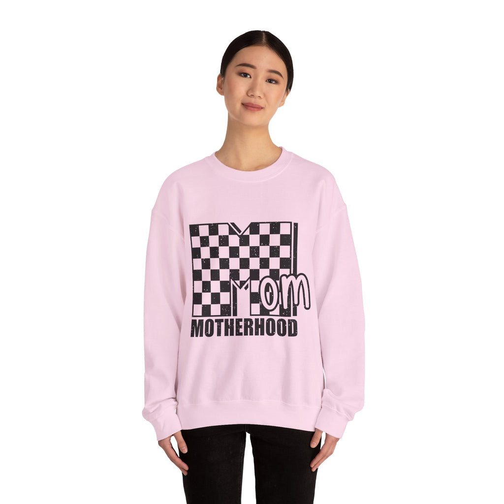 Mom Motherhood Sweatshirt – Checkerboard 'Mom' Graphic Crewneck
