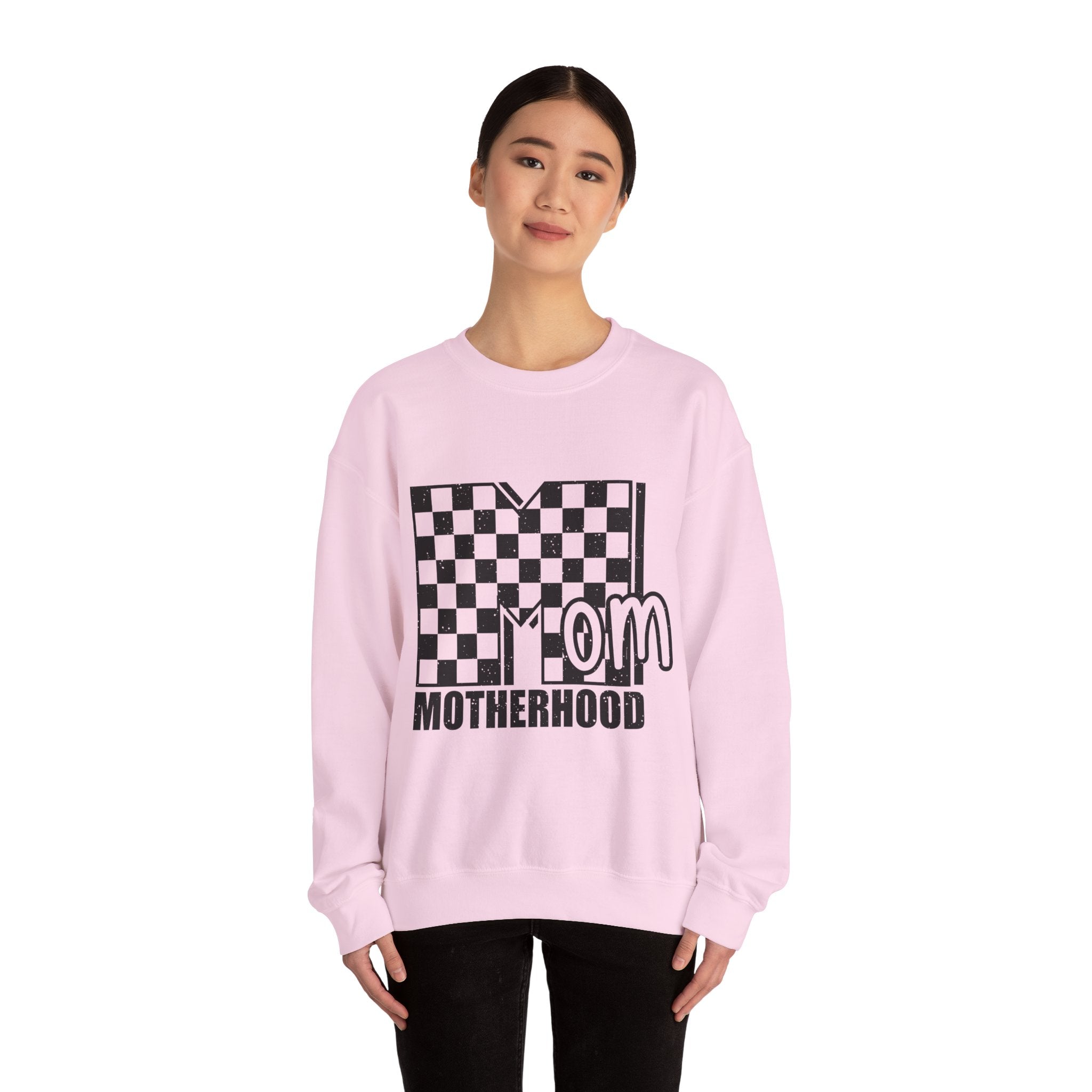 Mom Motherhood Sweatshirt – Checkerboard 'Mom' Graphic Crewneck
