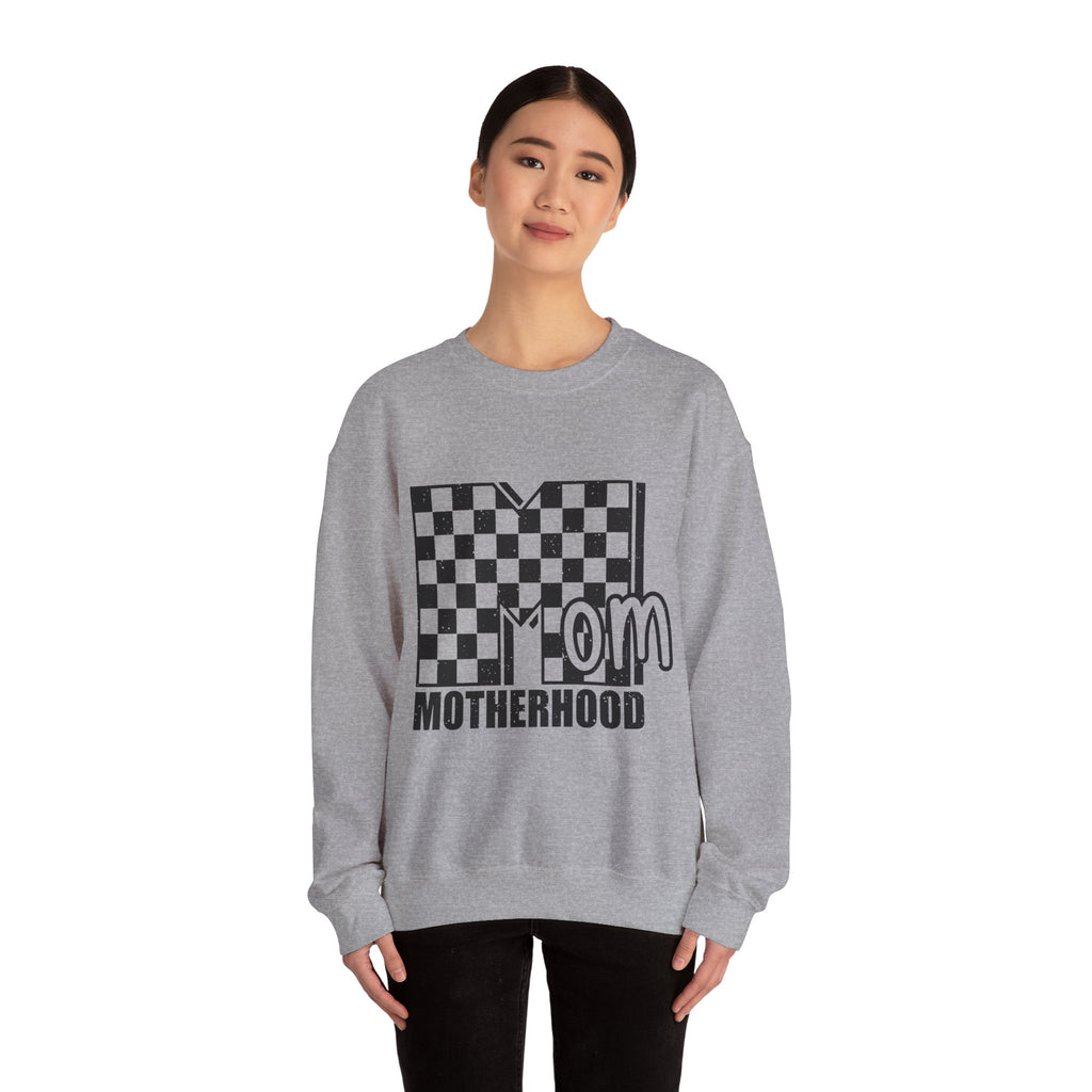 Mom Motherhood Sweatshirt – Checkerboard 'Mom' Graphic Crewneck