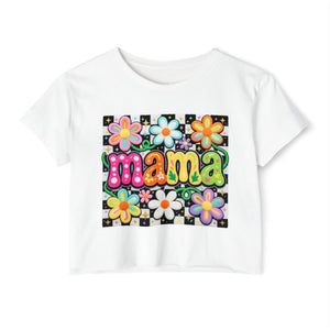 Mama Floral Crop Top — Retro Flower Festival Tee for Moms