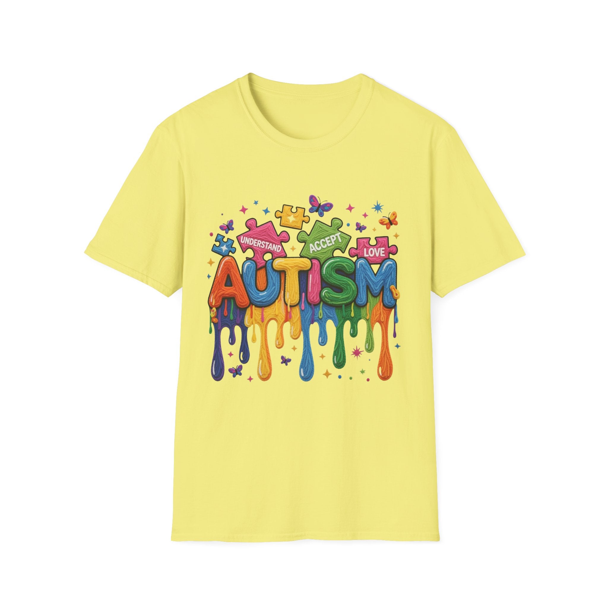 Autism Awareness Drip Graphic T-Shirt – Colorful Puzzle Heart Design