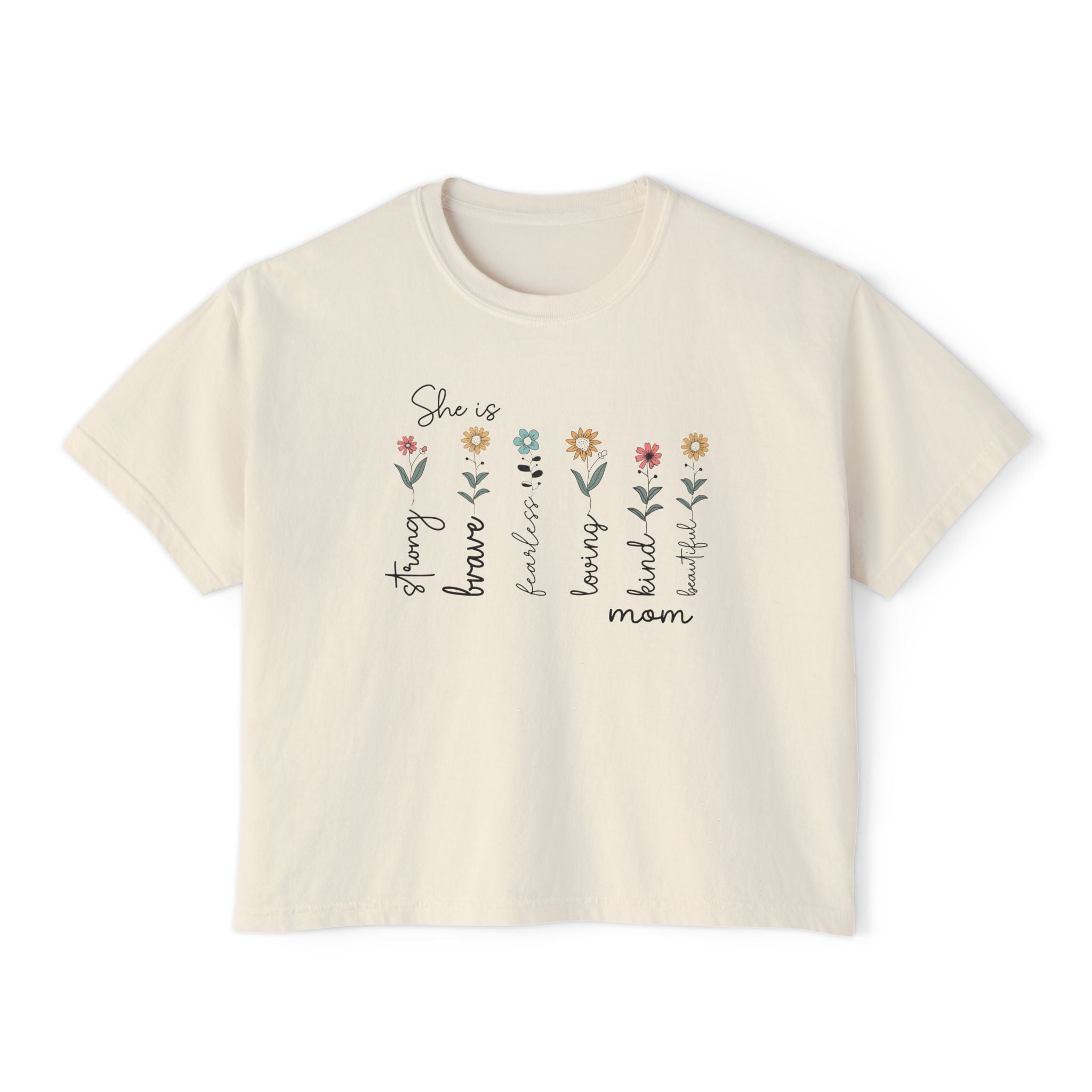 She Is Brave, Strong, Kind Mom Boxy Tee — Floral Mother’s Day Shirt