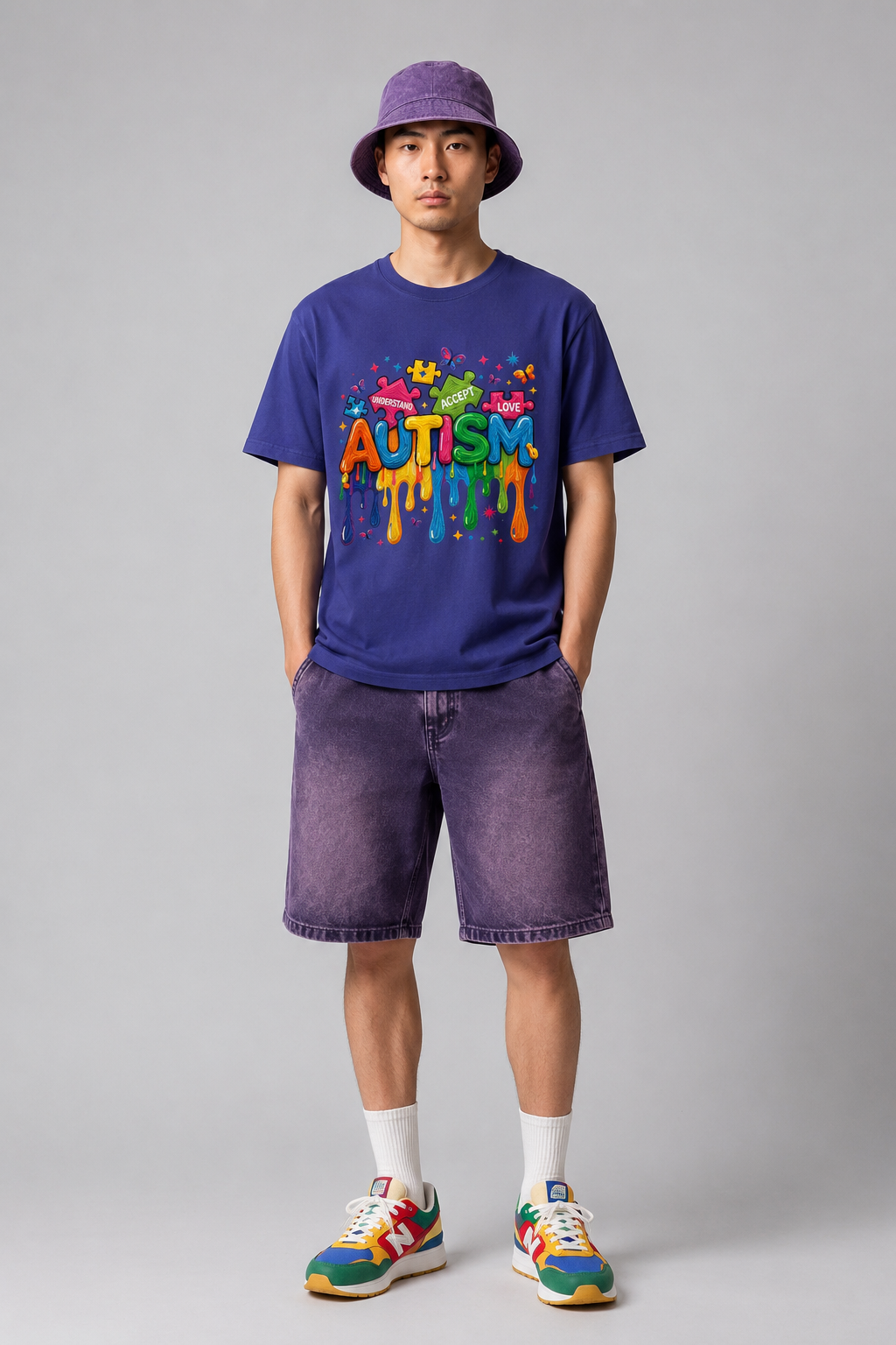 Autism Awareness T-Shirt — Colorful Drip Design with 'Autism' & Positive Words (Accept, Support, Love)