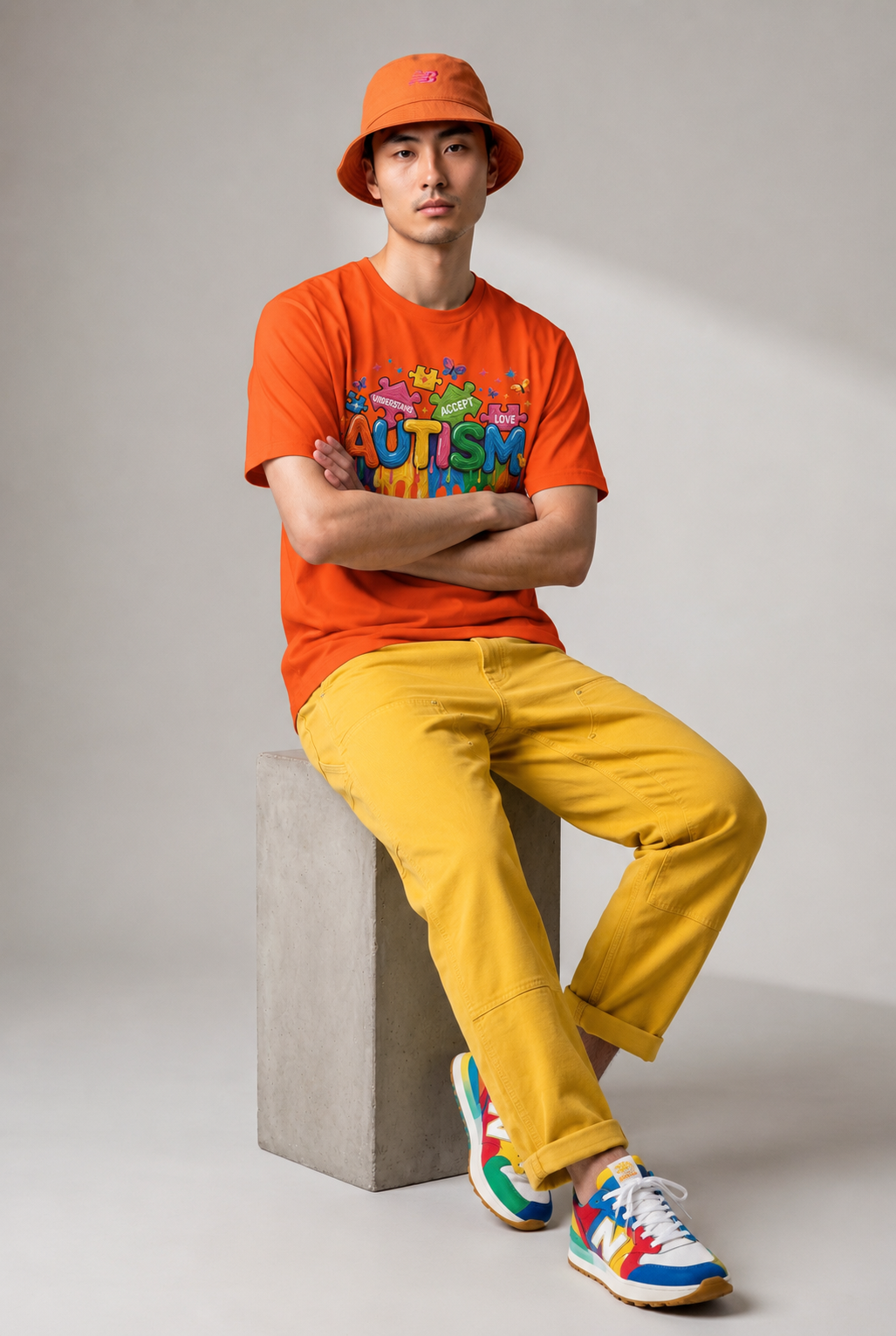 Autism Awareness T-Shirt — Colorful Drip Design with 'Autism' & Positive Words (Accept, Support, Love)