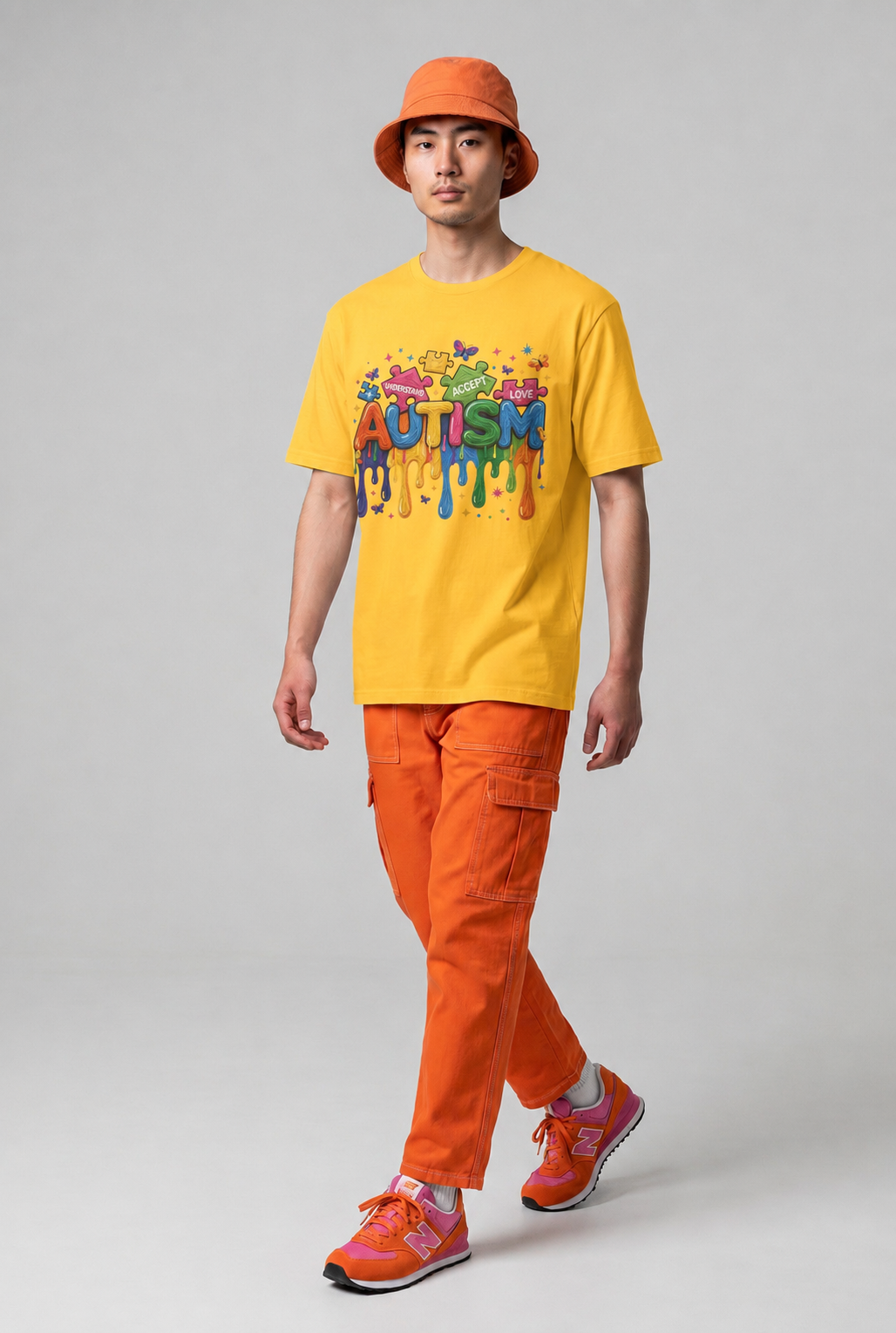 Autism Awareness T-Shirt — Colorful Drip Design with 'Autism' & Positive Words (Accept, Support, Love)