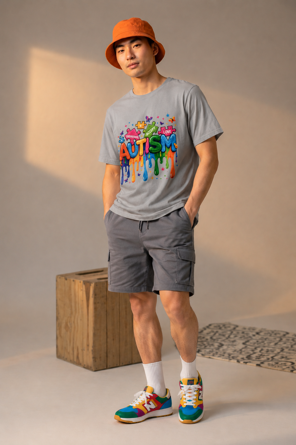 Autism Awareness T-Shirt — Colorful Drip Design with 'Autism' & Positive Words (Accept, Support, Love)