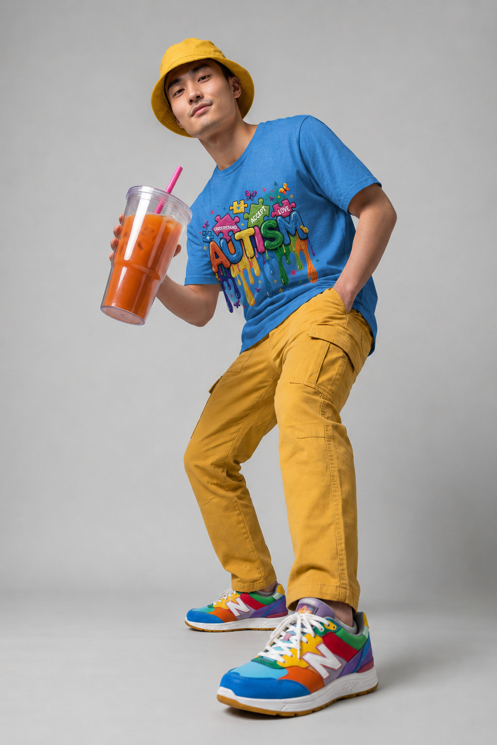 Autism Awareness T-Shirt — Colorful Drip Design with 'Autism' & Positive Words (Accept, Support, Love)