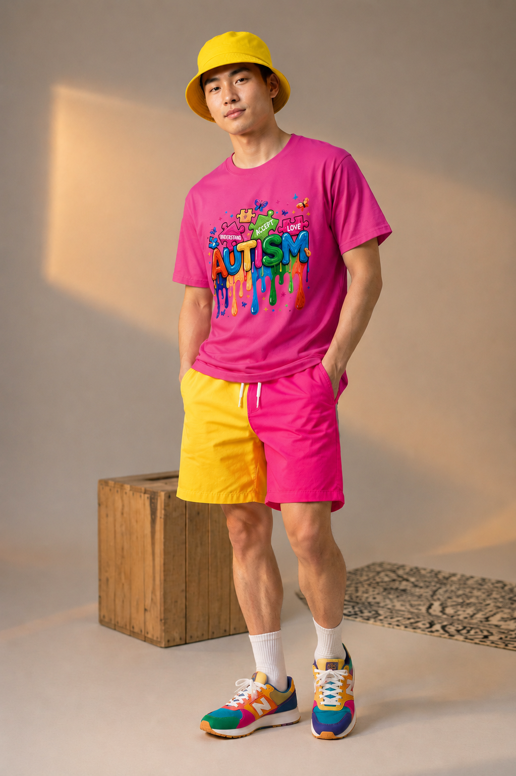 Autism Awareness T-Shirt — Colorful Drip Design with 'Autism' & Positive Words (Accept, Support, Love)