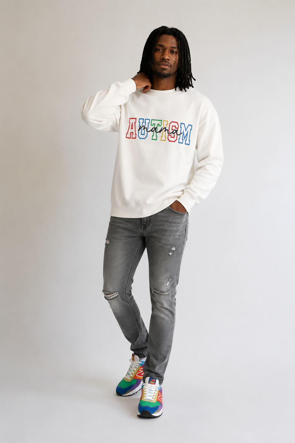 Autism Pride Crewneck Sweatshirt – Rainbow Block Letters "AUTISM"