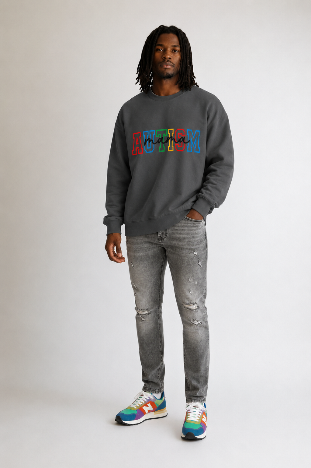 Autism Pride Crewneck Sweatshirt – Rainbow Block Letters "AUTISM"
