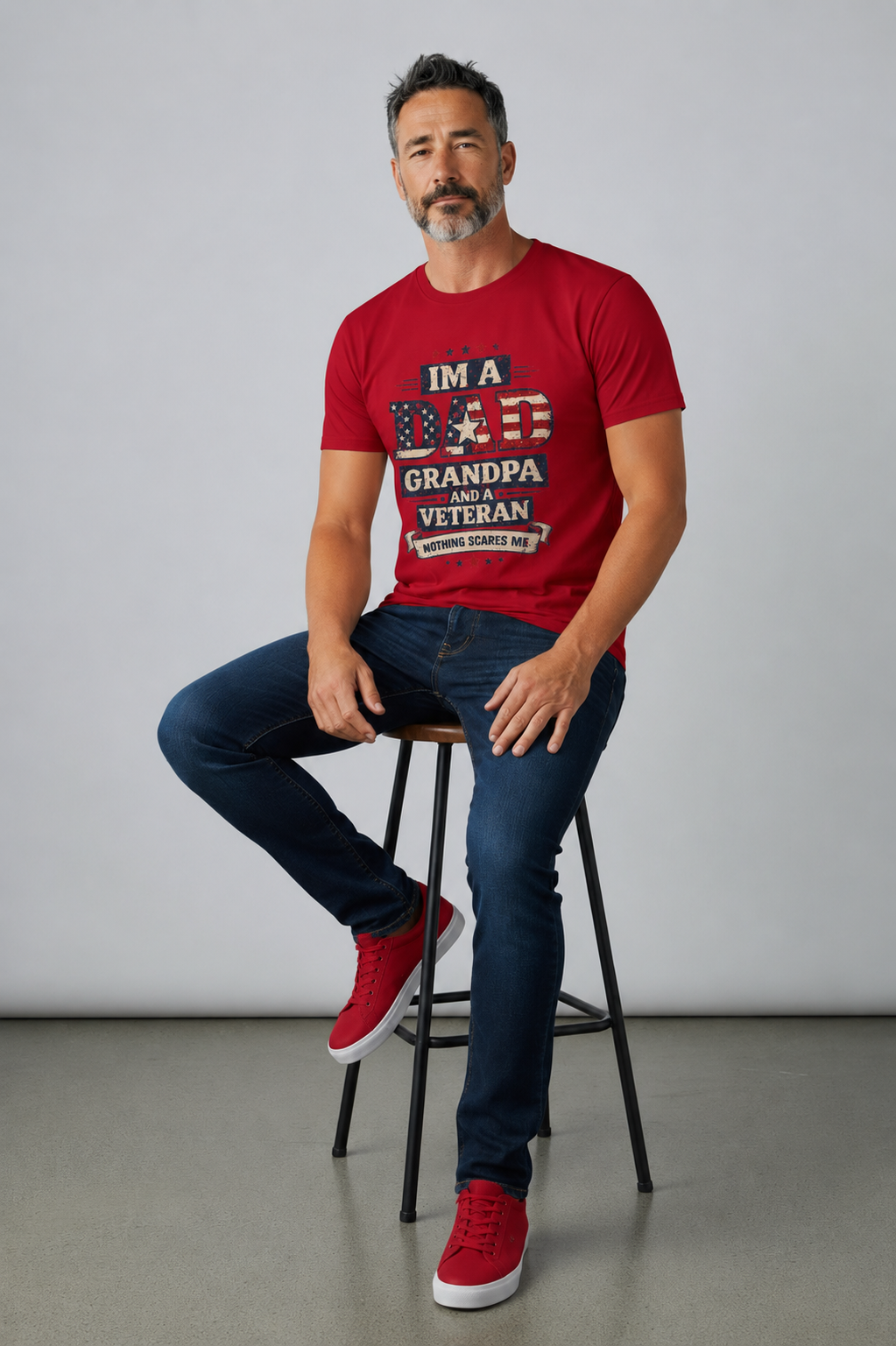 Dad Grandpa Veteran T-Shirt – “I’m a Dad, Grandpa and a Veteran” Patriotic Gift for Veterans & Fathers