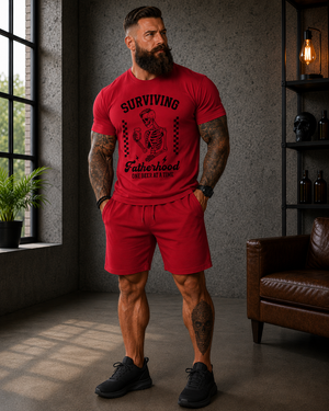 Surviving Fatherhood T-Shirt — "One Beer at a Time" Skeleton Dad Tee