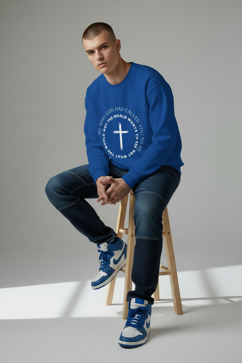Christian Cross Crewneck Sweatshirt — "Be who God has called you to be, not what the world wants"