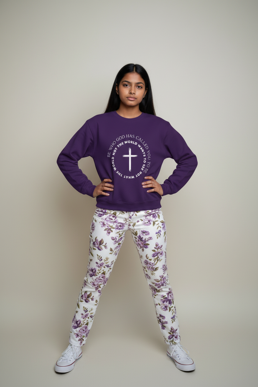 Christian Cross Crewneck Sweatshirt — "Be who God has called you to be, not what the world wants"