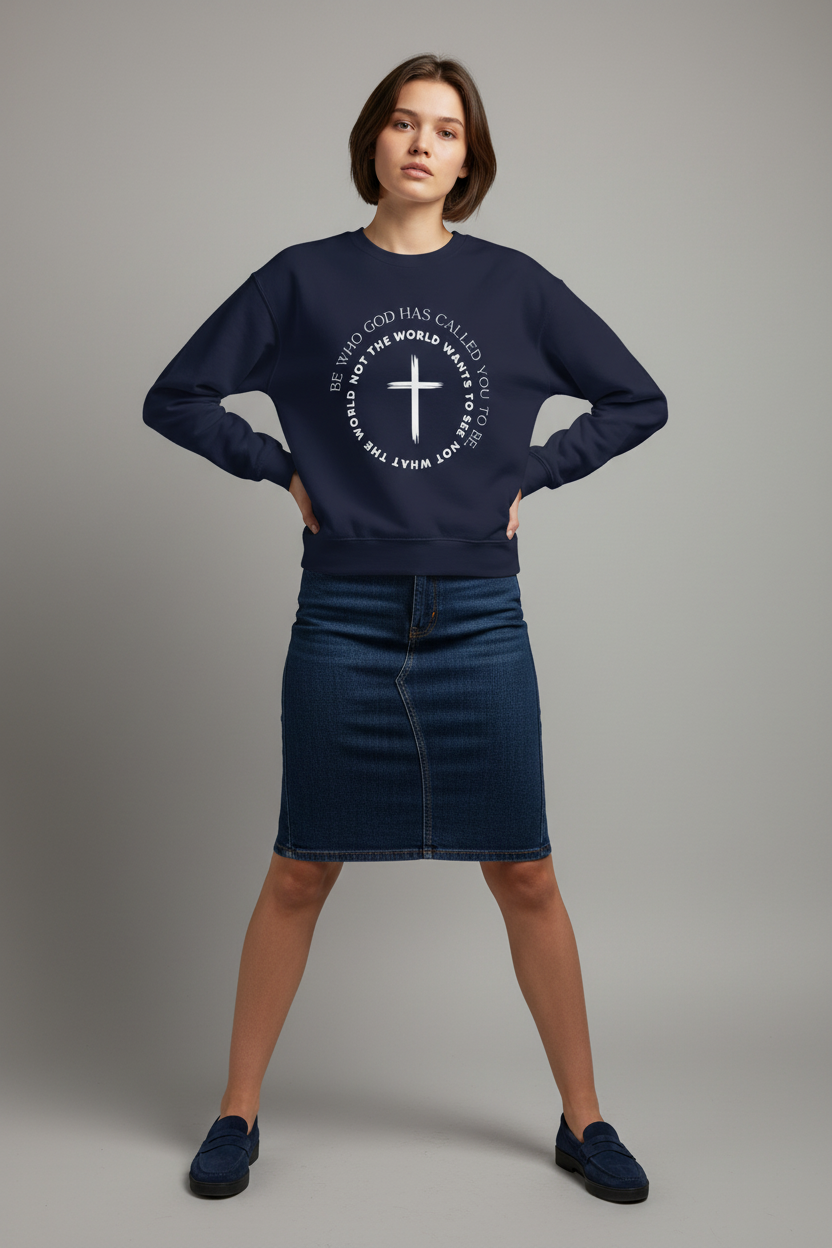 Christian Cross Crewneck Sweatshirt — "Be who God has called you to be, not what the world wants"