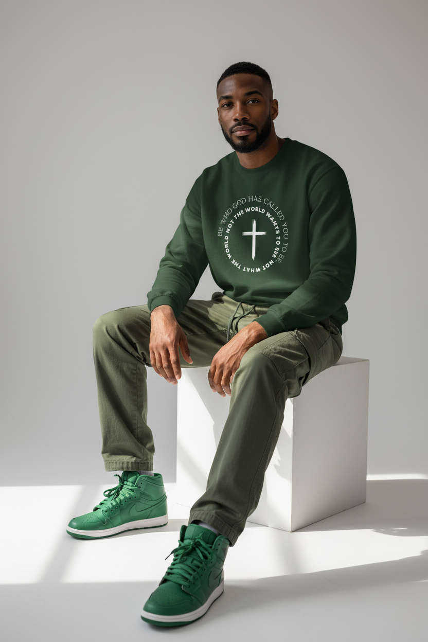 Christian Cross Crewneck Sweatshirt — "Be who God has called you to be, not what the world wants"