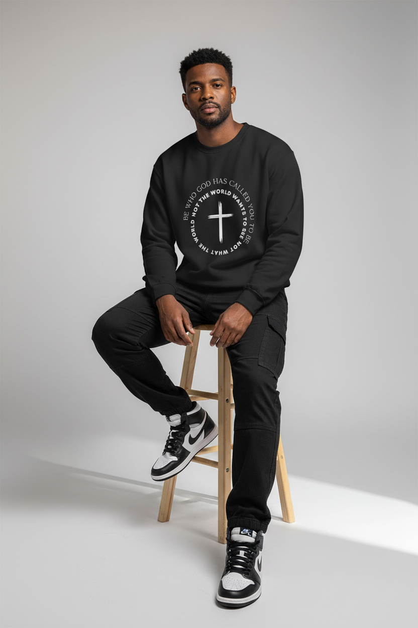 Christian Cross Crewneck Sweatshirt — "Be who God has called you to be, not what the world wants"