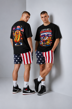 Let’s Get Star Spangled Hammered T‑Shirt – Patriotic 4th of July Hot Dog & Beer Tee