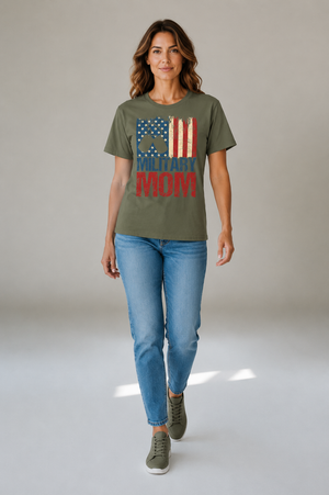 Military Mom T-Shirt - Distressed American Flag & Dog Tags Tee
