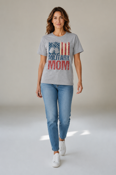 Military Mom T-Shirt - Distressed American Flag & Dog Tags Tee