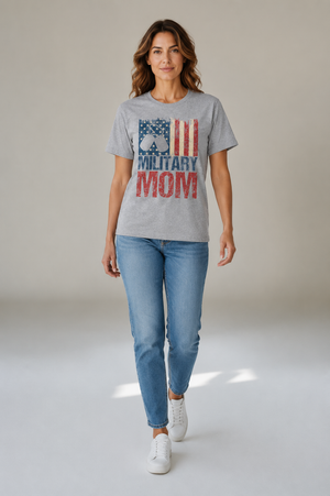 Military Mom T-Shirt - Distressed American Flag & Dog Tags Tee